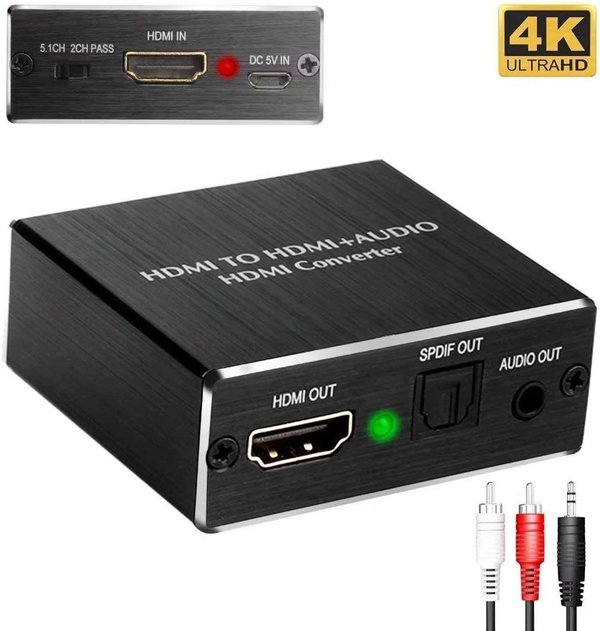 Extractor de audio HDMI a HDMI-Spdif-Jack de 3,5mm-